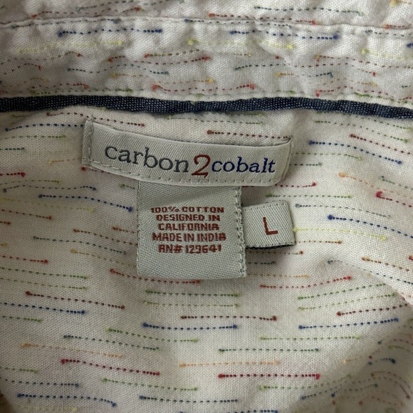 Carbon 2 Cobalt Shirt Mens Large Cream Multi Arrow Print Button Up Office Preppy - Picture 6 of 8